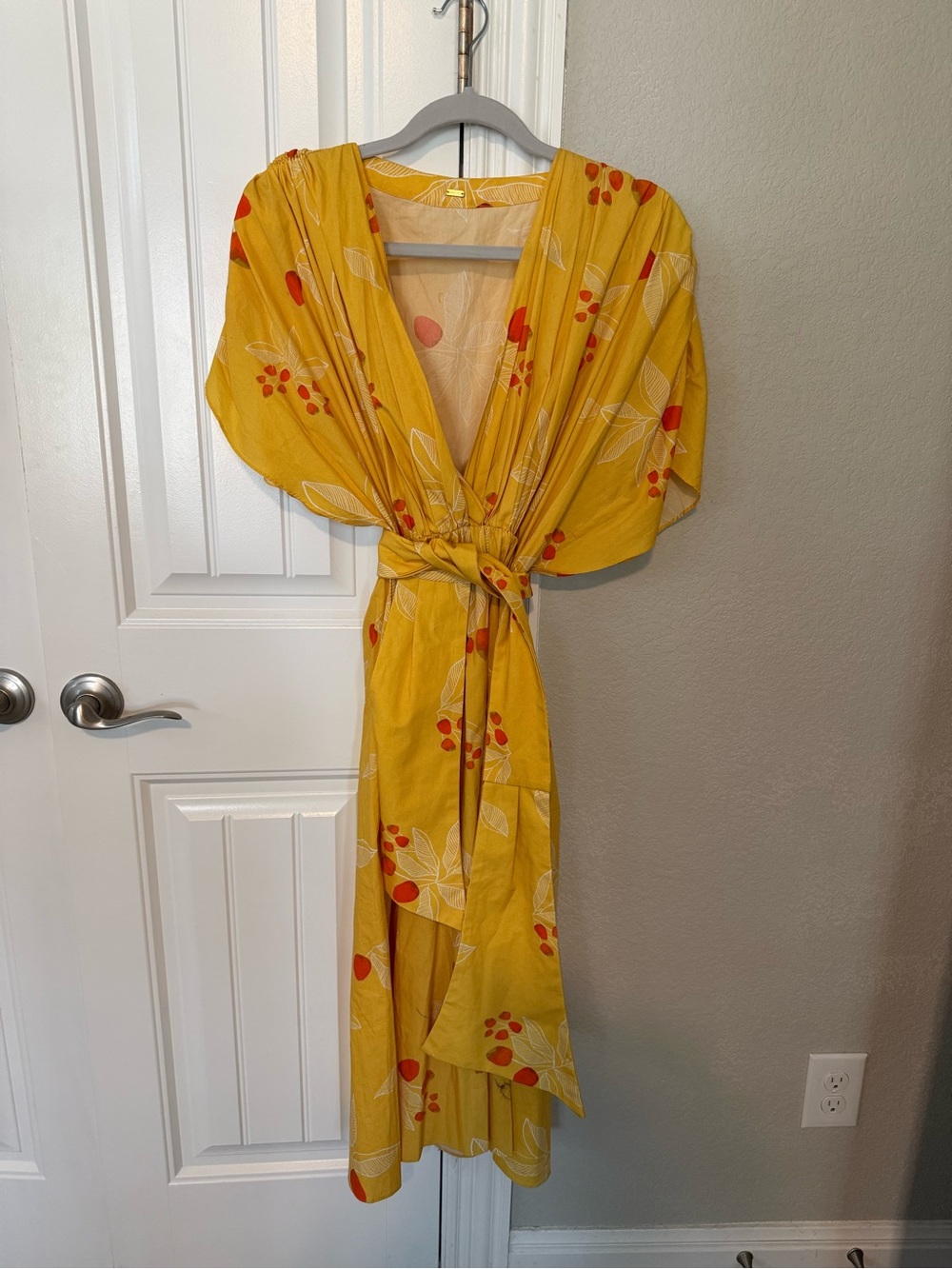 Juan D Dios Yellow Floral Tie-Waist Midi Dress